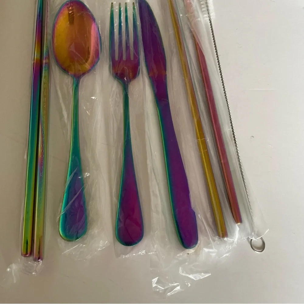 Travel Iridescent Utensil Set in Bag
